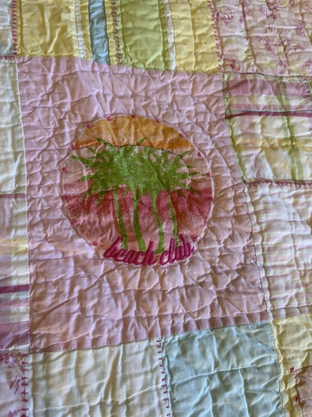 Pottery Barn Kids Pink Twin Size Quilt Surfside Beach Club pattern HTF